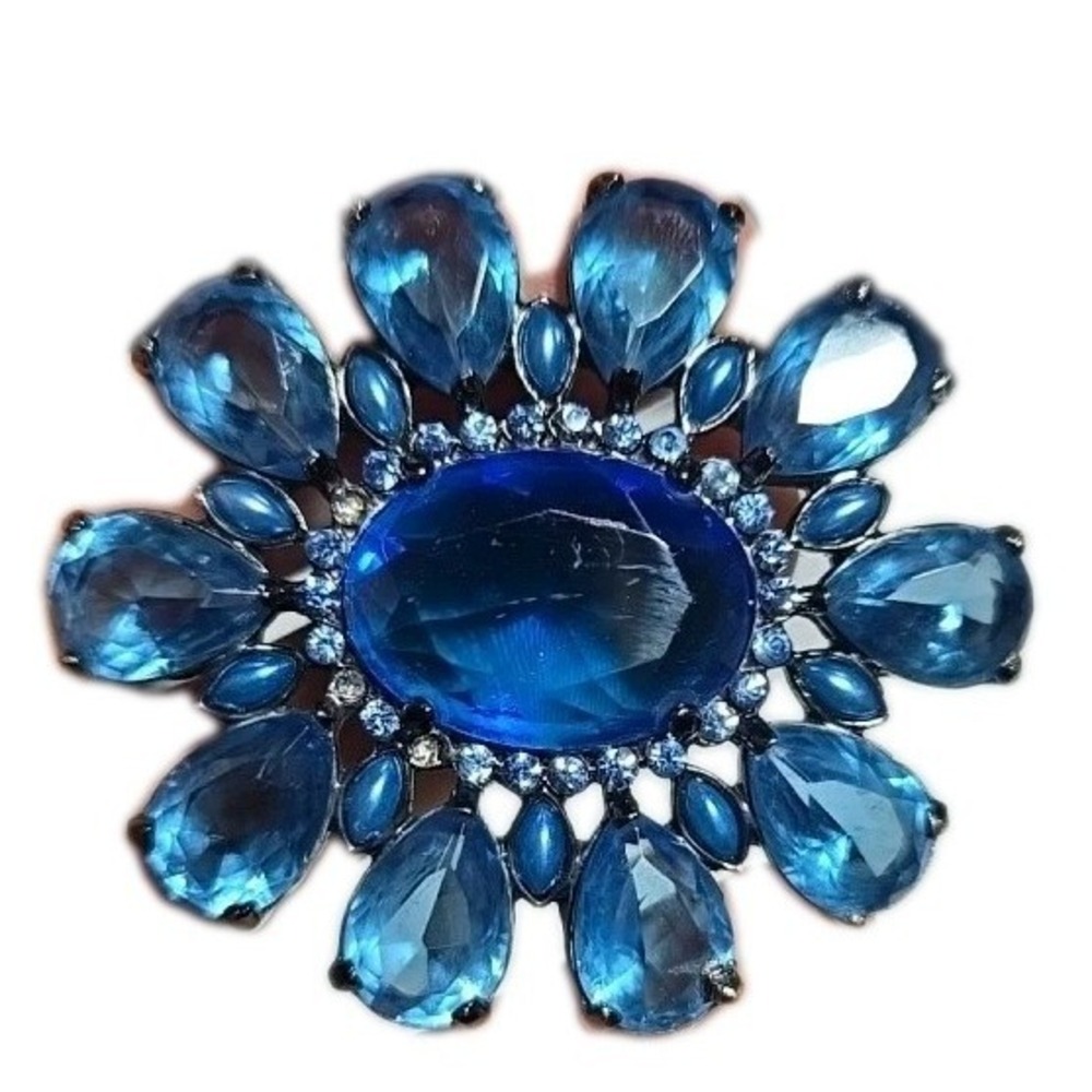 Vintage Blue Rhinestone Pendant Oval And Teardrop Clear Stones Jewelry Craft
